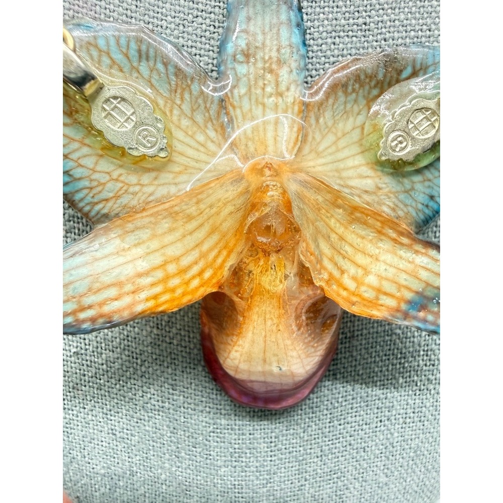 Preserved Real Orchid Gold Filled Chain Choker Necklace 16" Colorful Floral Chic - Picture 6 of 14